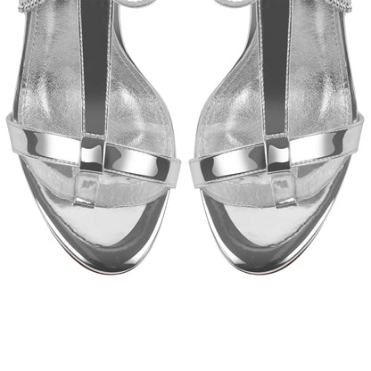 Round Toe Fur Metal Chain Lace-up Sandals | Onlymaker Value