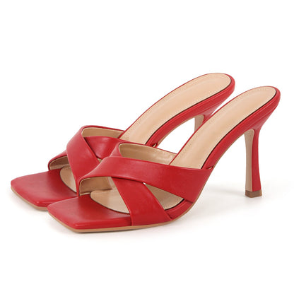 Square Toe Cross Band Sandals Mules | Onlymaker Featured