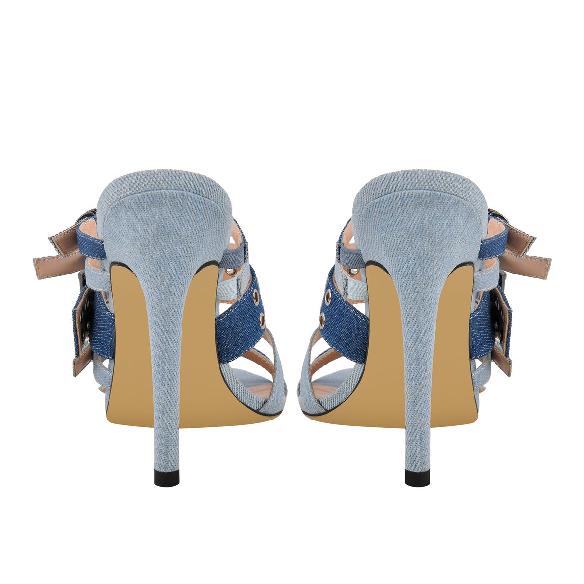Denim Pointed Toe Buckle Straps Mules | Onlymaker Value