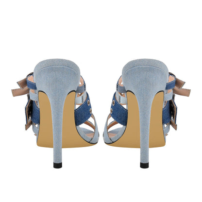 Denim Pointed Toe Buckle Straps Mules | Onlymaker Value