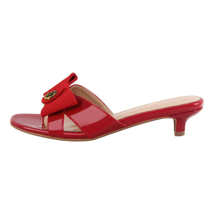 Round Toe Bow Kitten Heel Sandals Mules | Onlymaker Latest