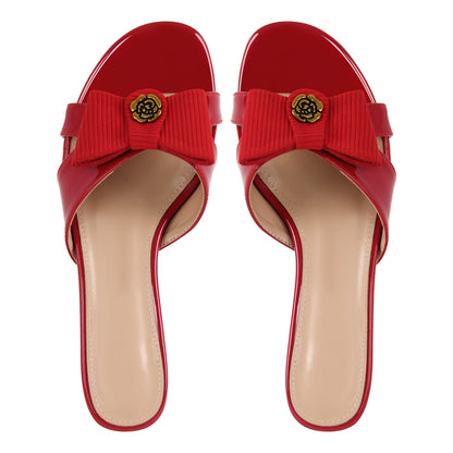 Round Toe Bow Kitten Heel Sandals Mules | Onlymaker Latest