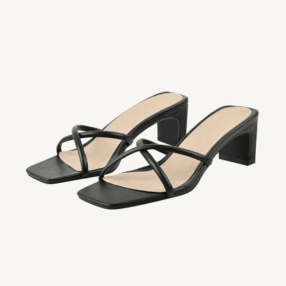 Square Toe Block Heel Sandals Mules | Onlymaker Great Value