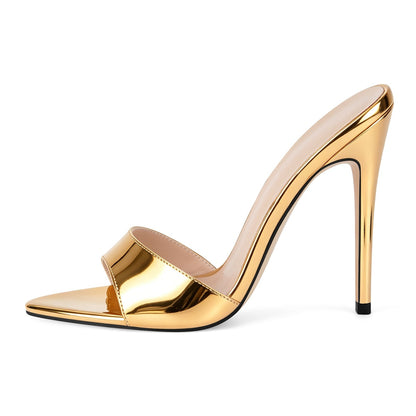 Pointed Toe Patent Leather Sandals Mules | Onlymaker Best Seller