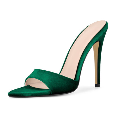 Velvet Pointed Toe Slip On Mules | Onlymaker Latest
