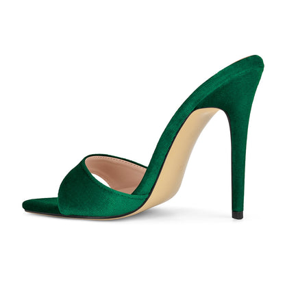 Velvet Pointed Toe Slip On Mules | Onlymaker Latest