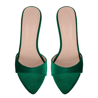 Velvet Pointed Toe Slip On Mules | Onlymaker Latest