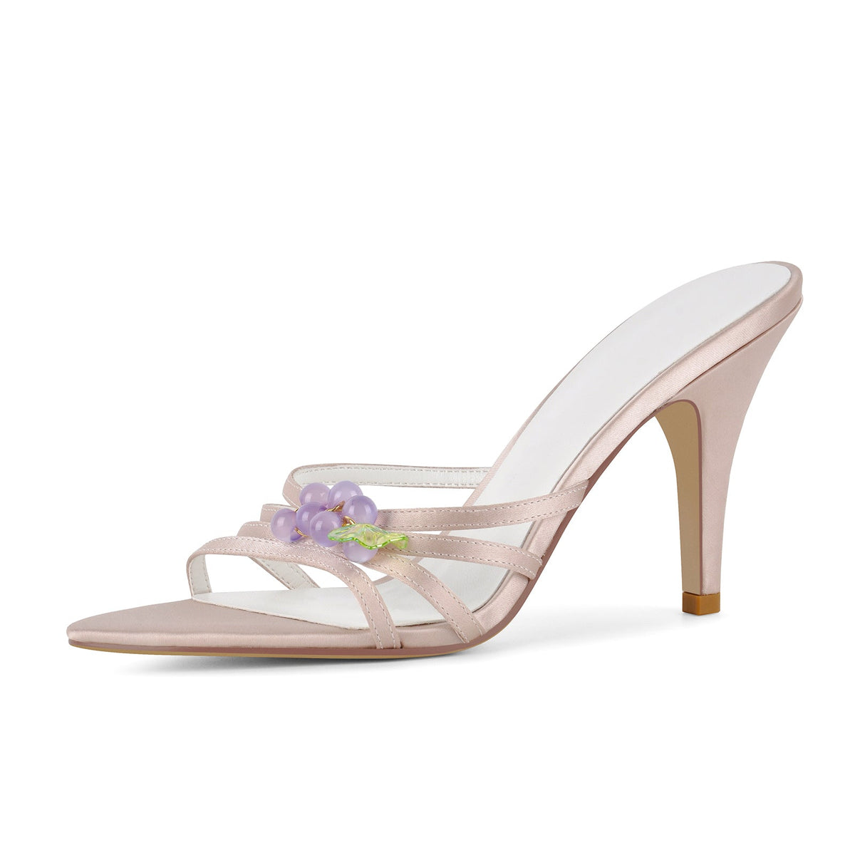 Pointed Toe Satin Grape Bead Embellished Mules | Onlymaker Latest