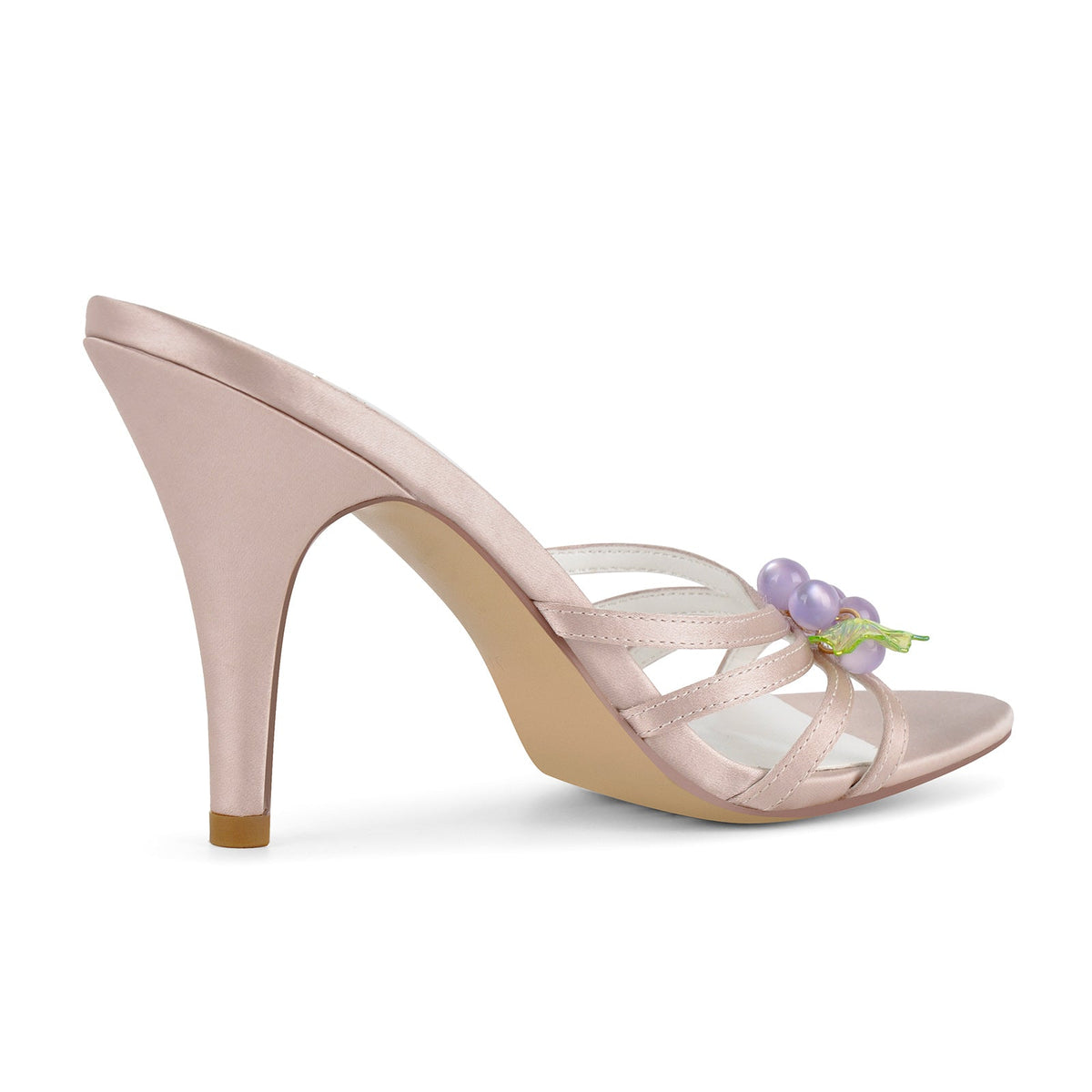 Pointed Toe Satin Grape Bead Embellished Mules | Onlymaker Latest