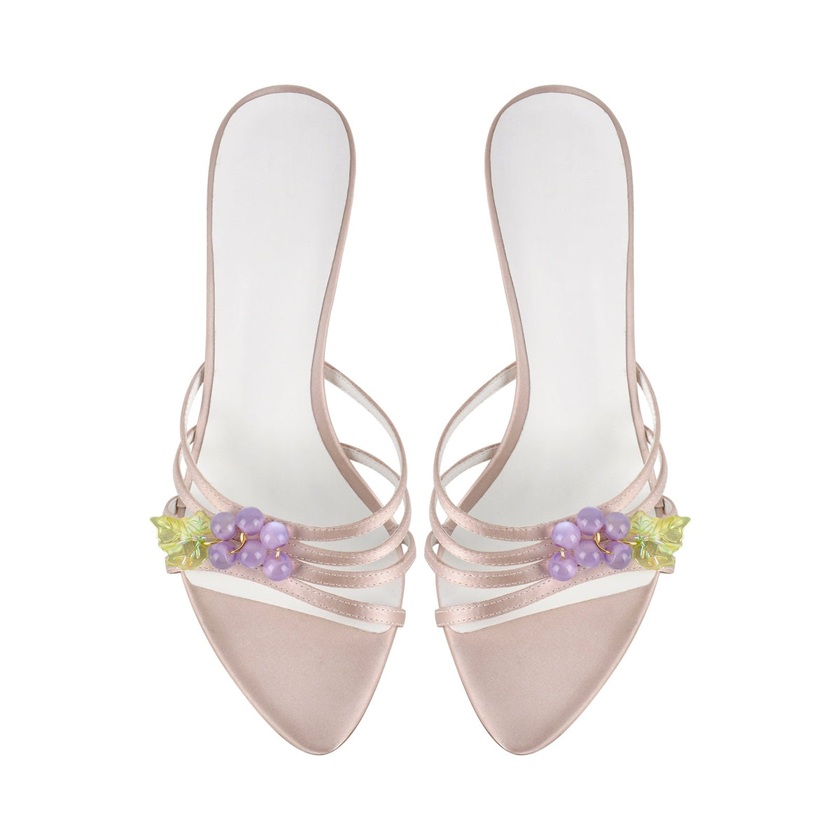 Pointed Toe Satin Grape Bead Embellished Mules | Onlymaker Latest