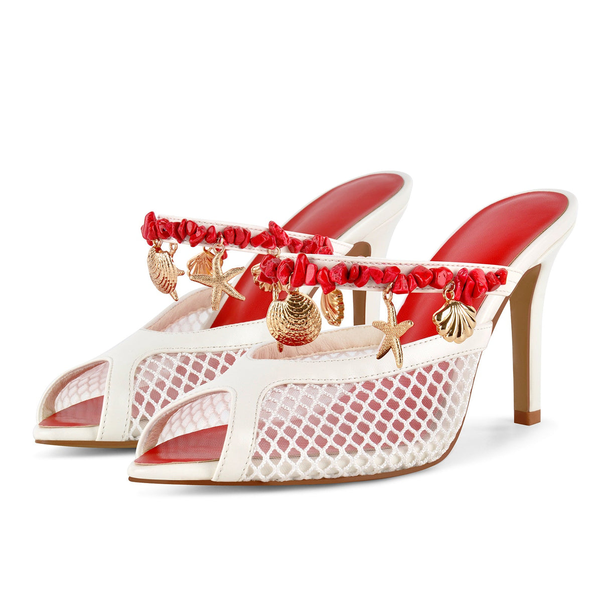 Peep Toe Mesh Ocean Pendant Mule Sandals | Onlymaker Exclusive