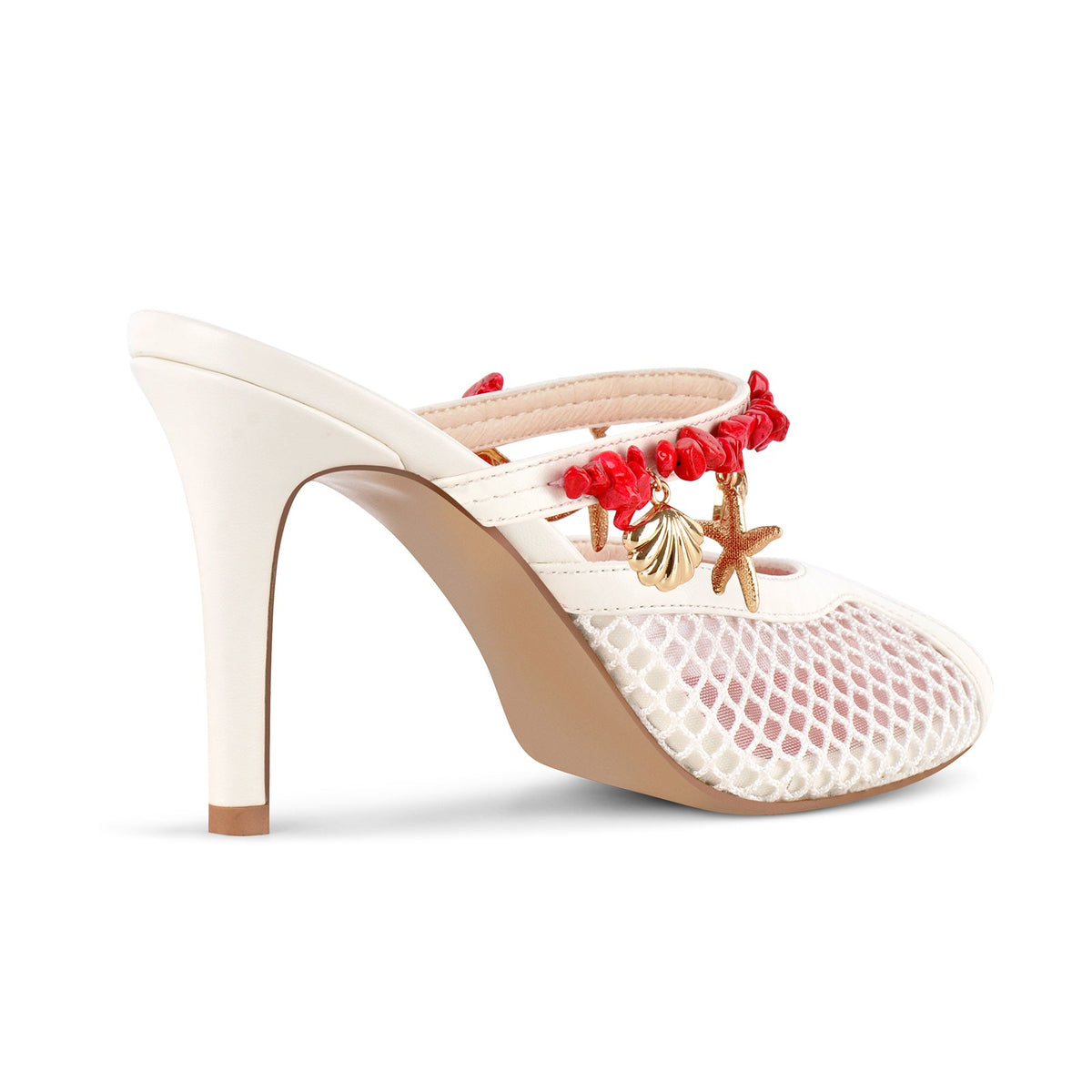 Peep Toe Mesh Ocean Pendant Mule Sandals | Onlymaker Exclusive