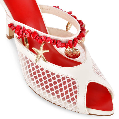 Peep Toe Mesh Ocean Pendant Mule Sandals | Onlymaker Exclusive