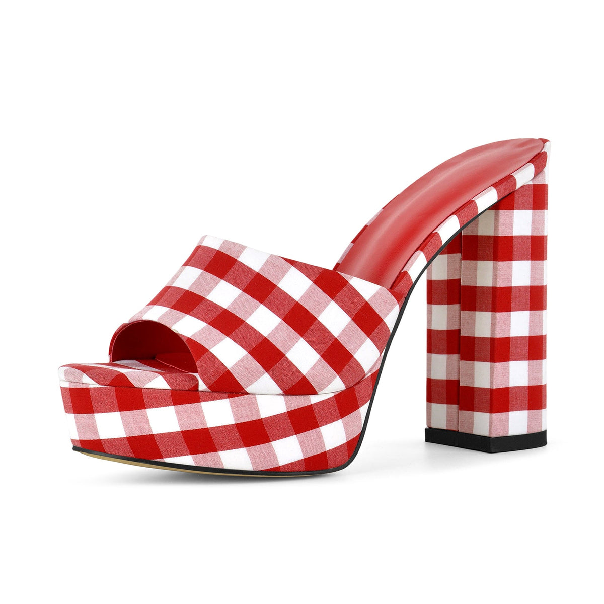 Round Toe Platform Plaid Chunky Heel Mules | Onlymaker Great Value