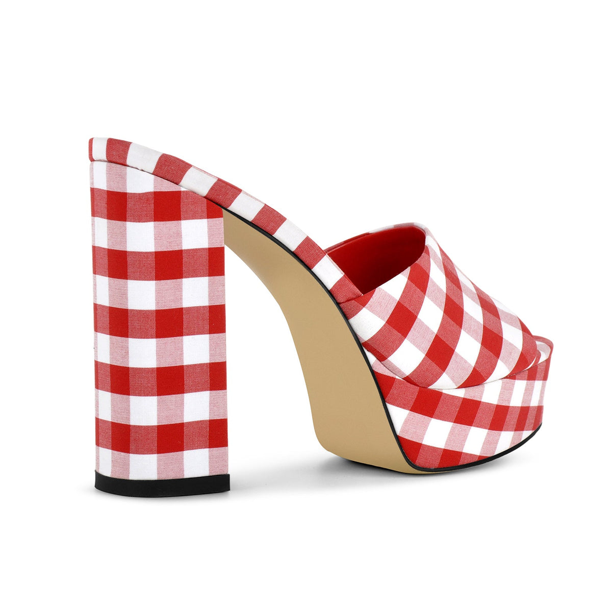 Round Toe Platform Plaid Chunky Heel Mules | Onlymaker Great Value