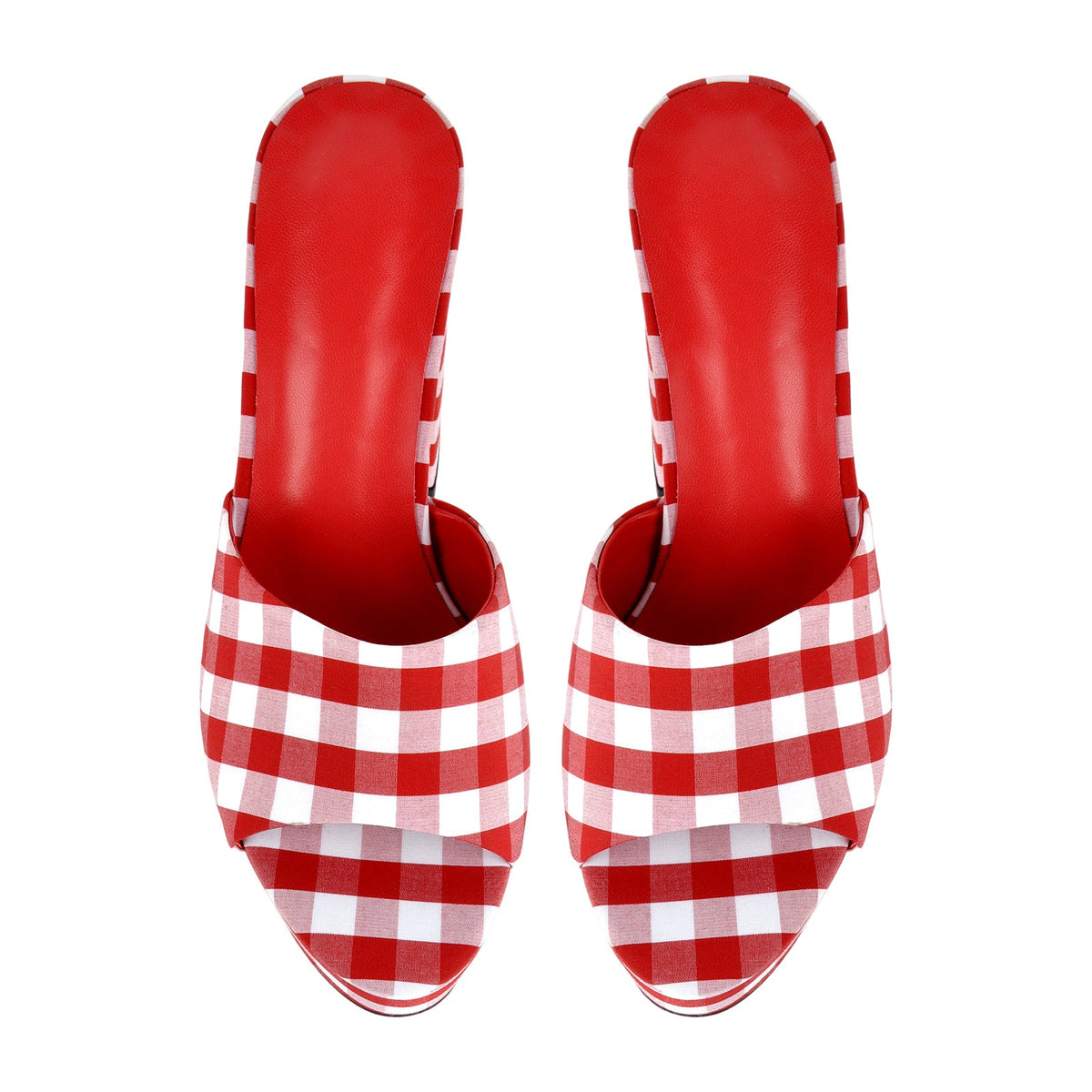 Round Toe Platform Plaid Chunky Heel Mules | Onlymaker Great Value