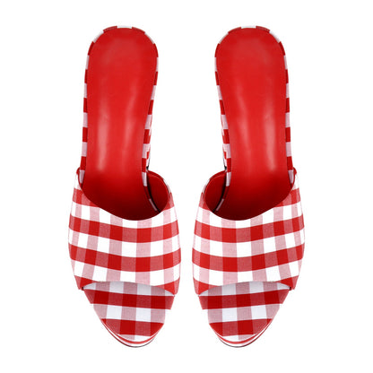 Round Toe Platform Plaid Chunky Heel Mules | Onlymaker Great Value