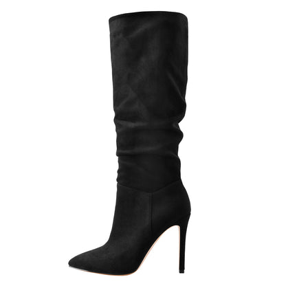 Black Pointed Toe Stiletto Suede Boots | Onlymaker Top Pick