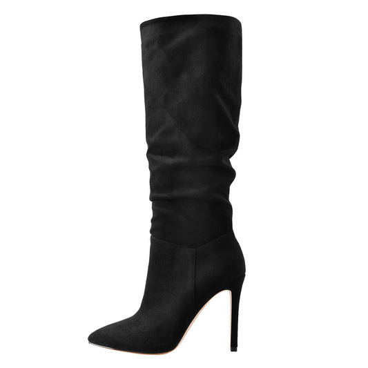 Black Pointed Toe Stiletto Suede Boots | Onlymaker Top Pick