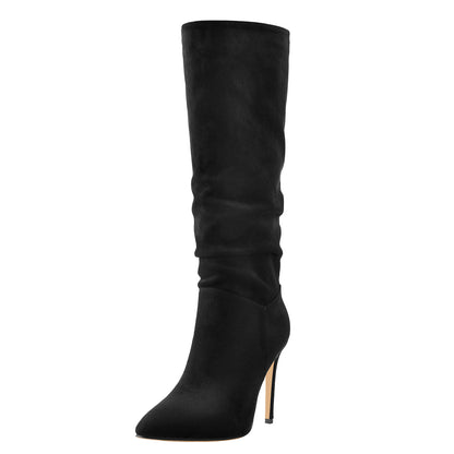 Black Pointed Toe Stiletto Suede Boots | Onlymaker Top Pick