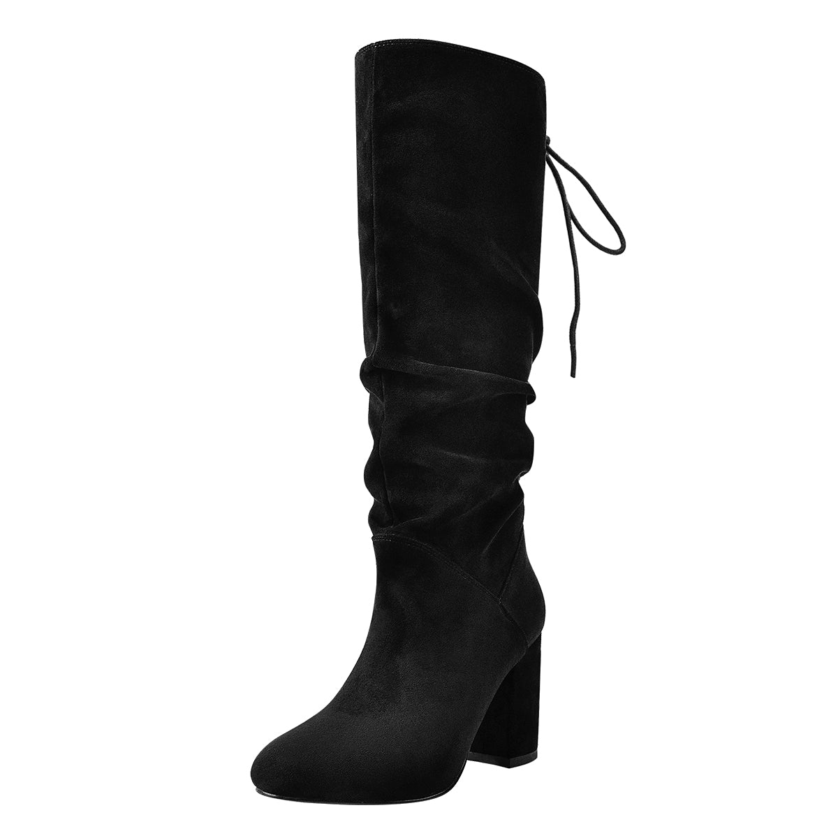 Black Suede Round Toe Chunky Heels Boots | Onlymaker Hot Sale