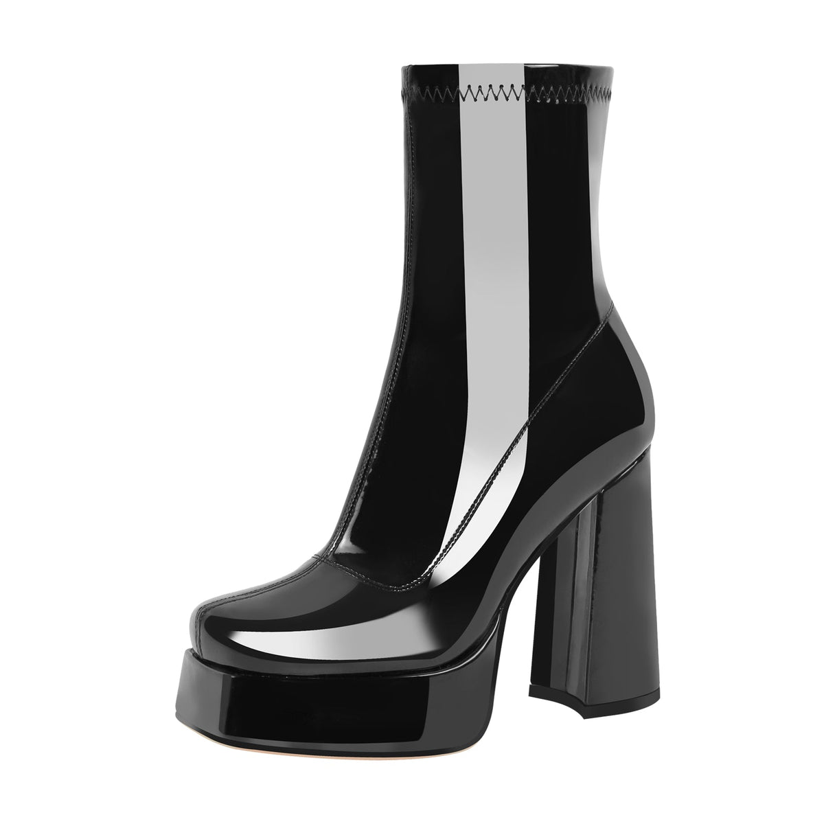Patent Leather Square Toe Chunky Heel Ankle Boots | Onlymaker Value