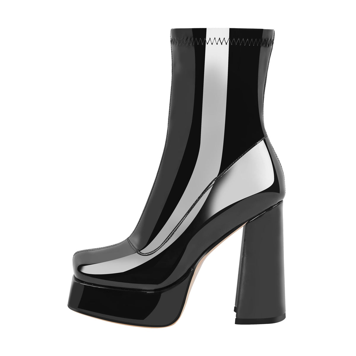 Patent Leather Square Toe Chunky Heel Ankle Boots | Onlymaker Value
