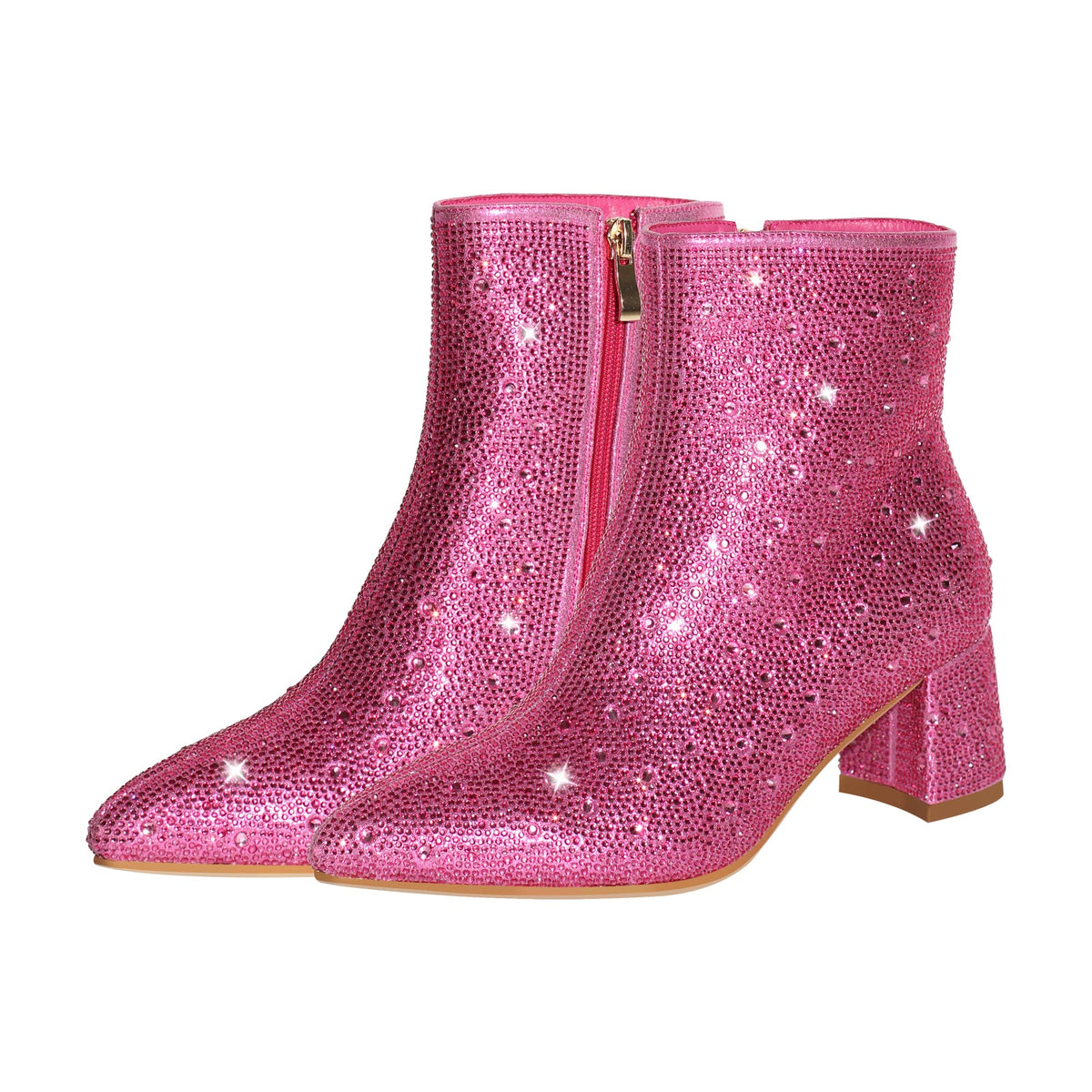Rhinestone Pointed Toe Chunky Heel Ankle Boots | Onlymaker Trusted