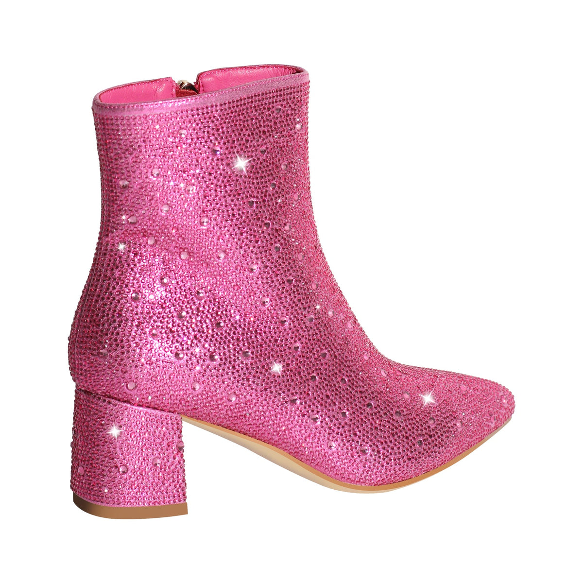 Rhinestone Pointed Toe Chunky Heel Ankle Boots | Onlymaker Trusted