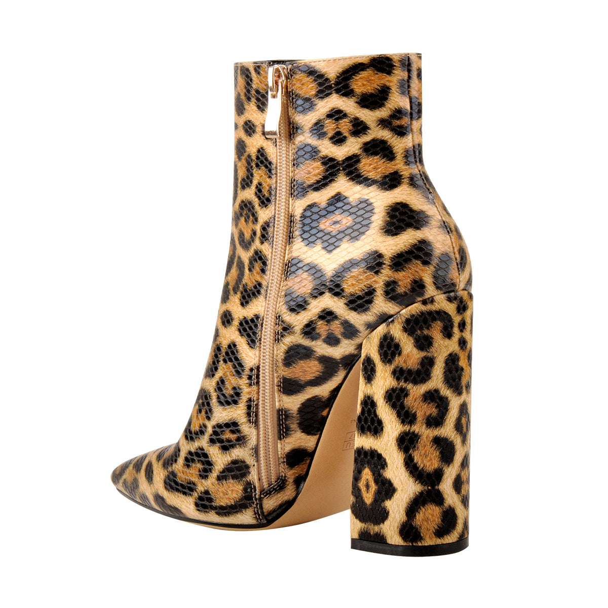Leopard Pointed Toe High Heels Chunky Block Ankle Booties | Onlymaker Classic