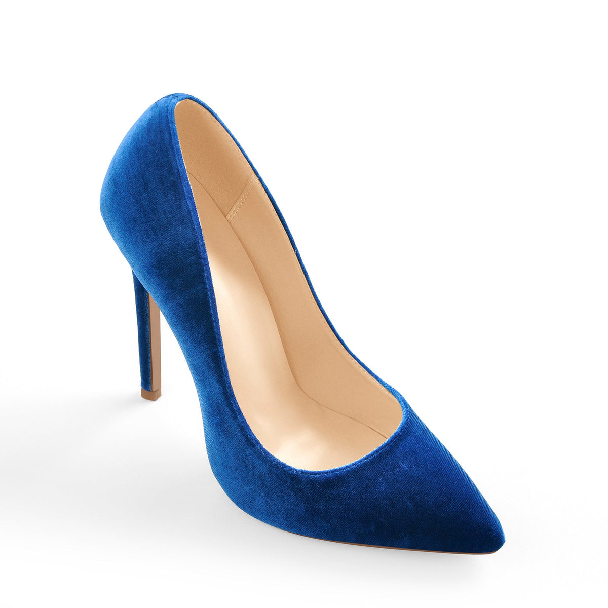 Pointed Toe Stiletto Slip-On Blue Velvet Pumps | Onlymaker Essential