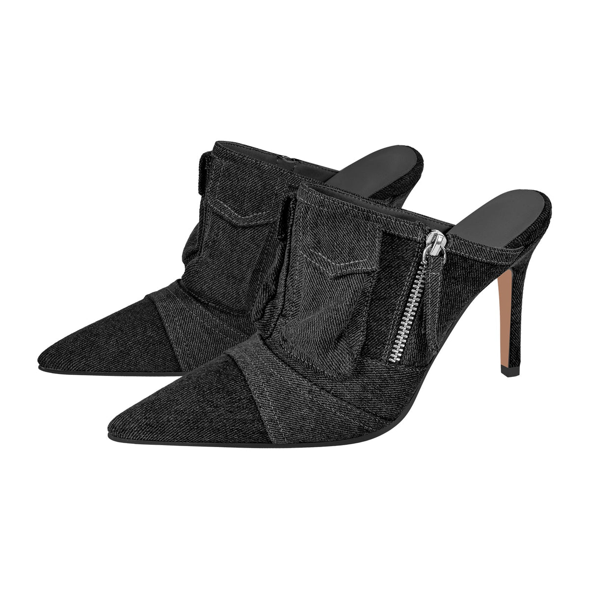 Denim Pointed Toe Stiletto Mules Pumps | Onlymaker Everyday