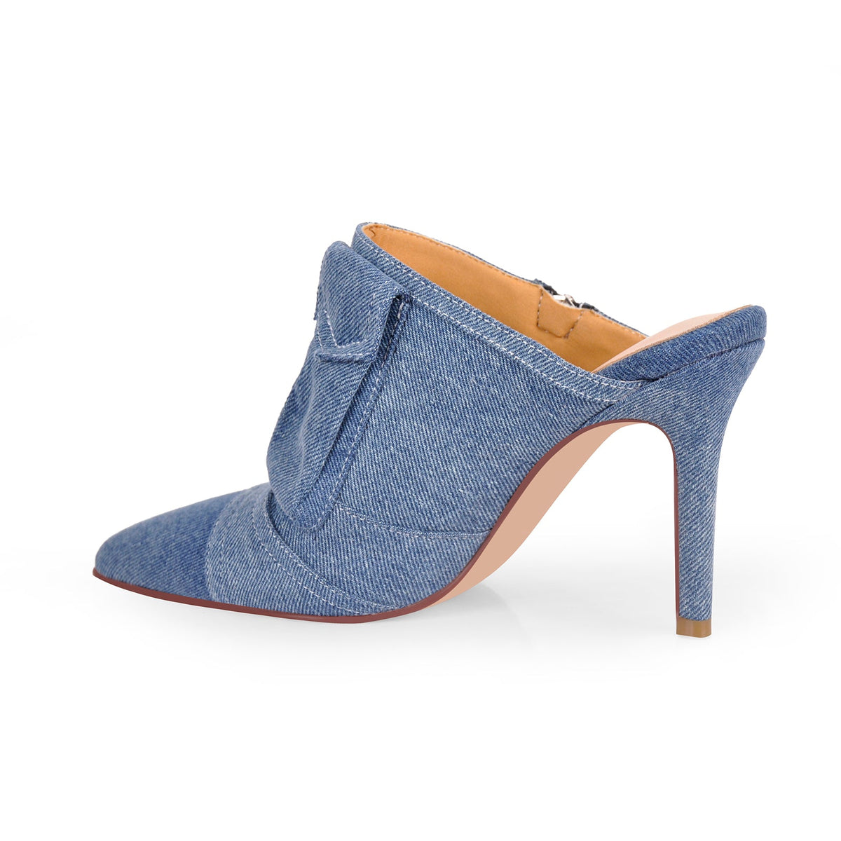 Denim Pointed Toe Stiletto Mules Pumps | Onlymaker Everyday