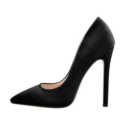 Pointed Toe Stiletto Slip-On Black Velvet Pumps | Onlymaker Customer Favorite
