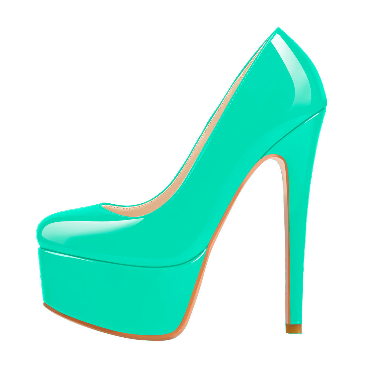 Patent Leather Rounde Toe Platform Green Stiletto High Heels Pumps | Onlymaker Smart Buy