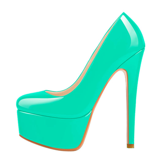 Patent Leather Rounde Toe Platform Green Stiletto High Heels Pumps | Onlymaker Smart Buy
