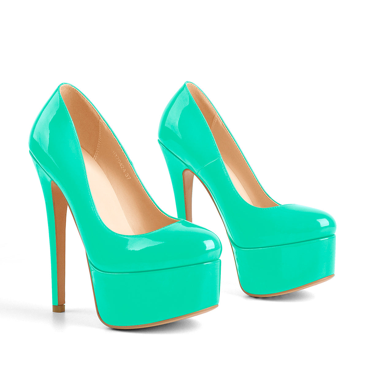 Patent Leather Rounde Toe Platform Green Stiletto High Heels Pumps | Onlymaker Smart Buy