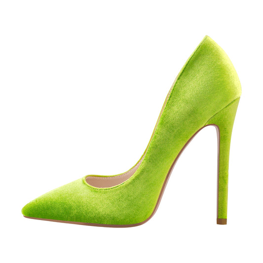 Pointed Toe Stiletto Slip-On Green Velvet Pumps | Onlymaker Recommended