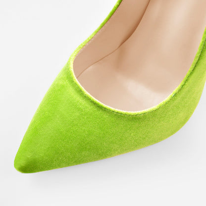 Pointed Toe Stiletto Slip-On Green Velvet Pumps | Onlymaker Recommended