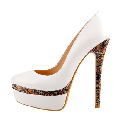 Double Platform Flower Print Stiletto High Heels | Onlymaker Trusted