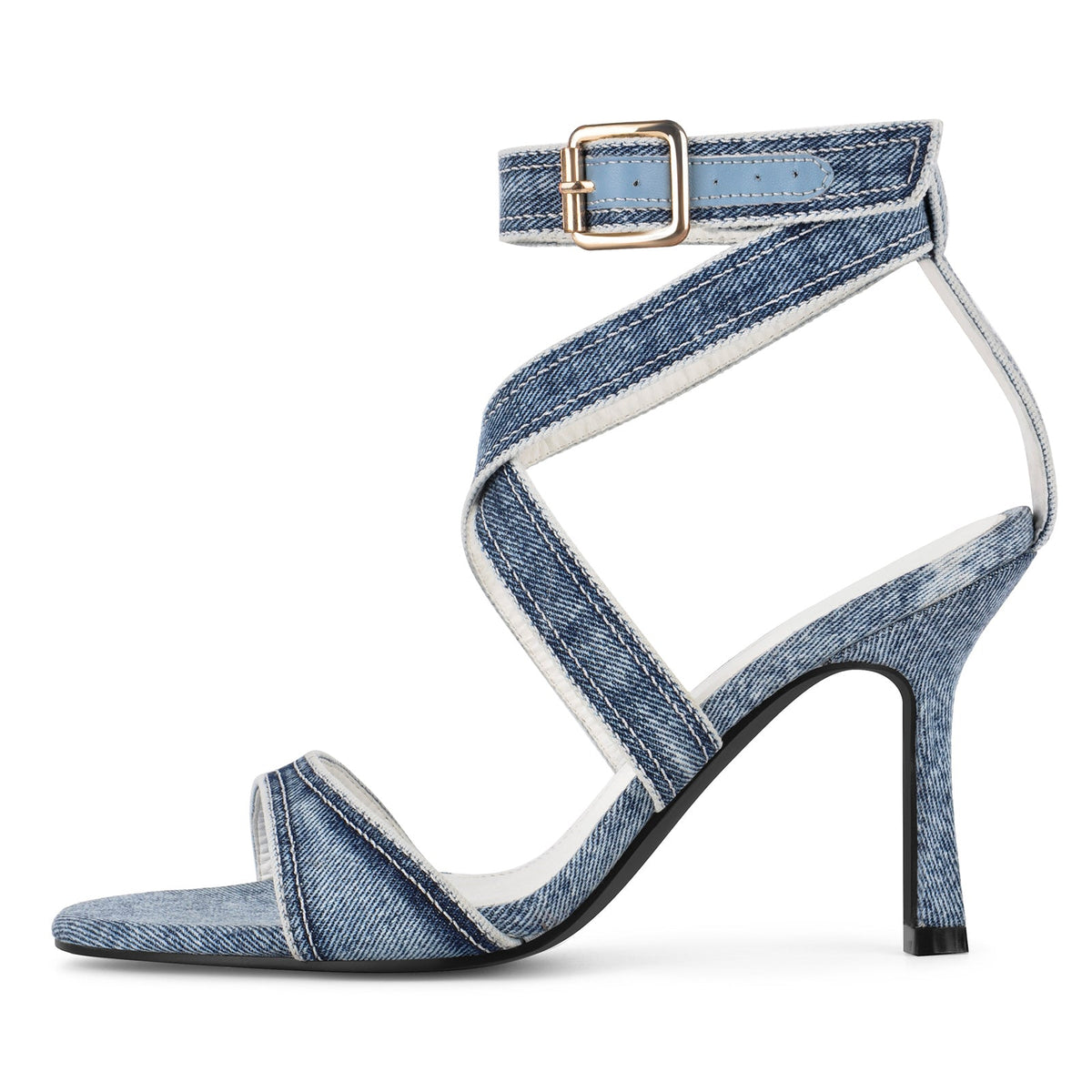 Round Toe Denim Cross Ankle Strap Sandals | Onlymaker Discount