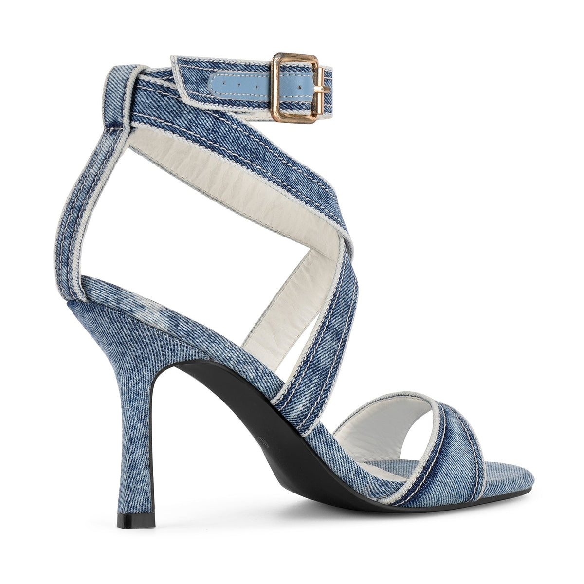Round Toe Denim Cross Ankle Strap Sandals | Onlymaker Discount