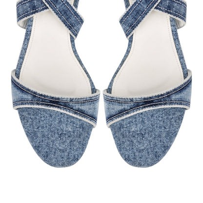 Round Toe Denim Cross Ankle Strap Sandals | Onlymaker Discount
