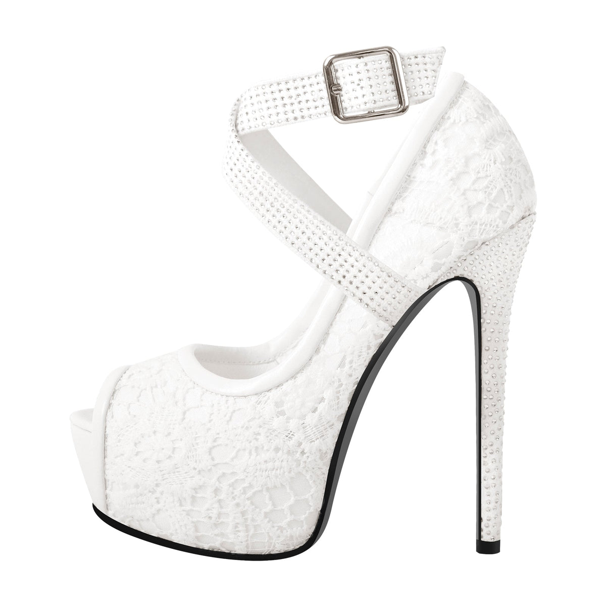 Peep Toe Platform Criss Cross Strap Mesh High Heels | Onlymaker Exclusive