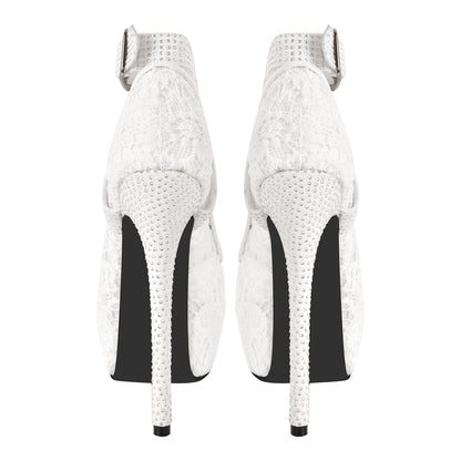 Peep Toe Platform Criss Cross Strap Mesh High Heels | Onlymaker Exclusive