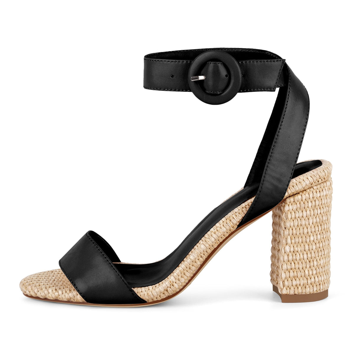 Straw Ankle Strap Chunky Heel Sandals | Onlymaker Hot Sale