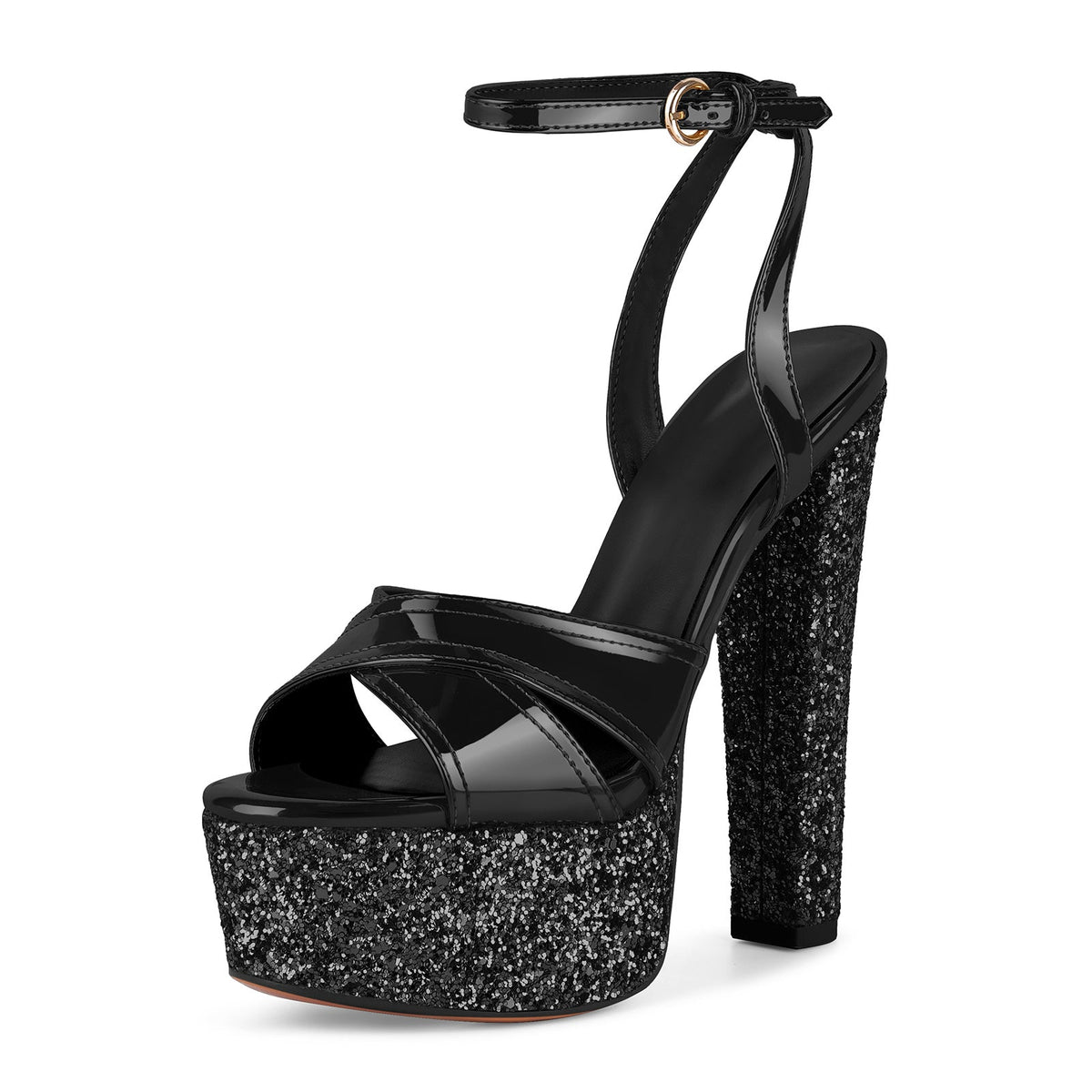 Glitter Platform Ankle Strap Chunky Heel Sandals | Onlymaker Best Price