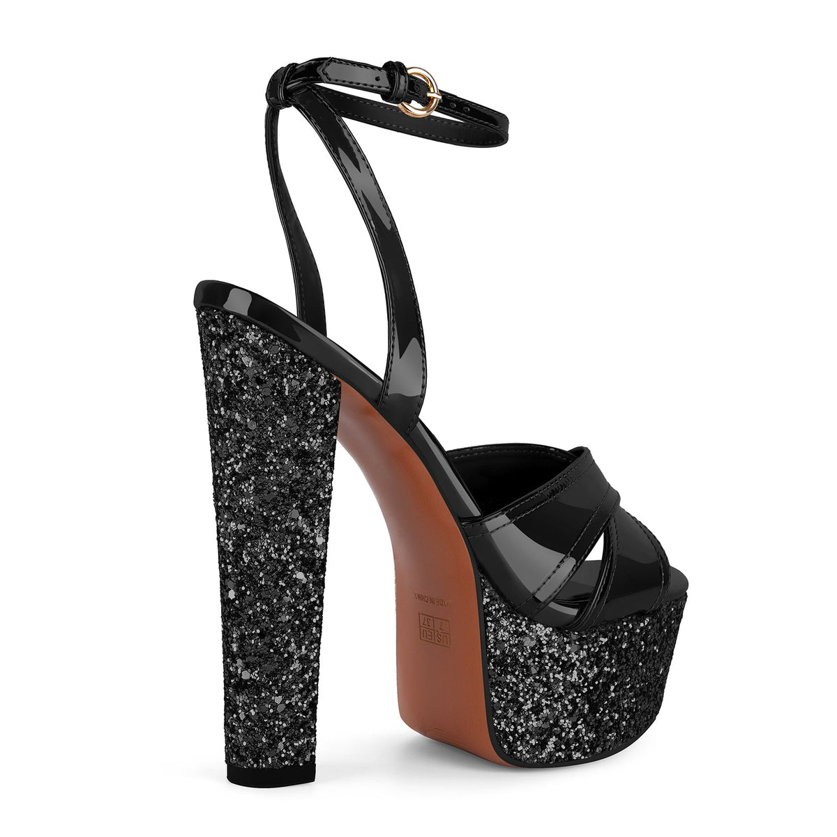 Glitter Platform Ankle Strap Chunky Heel Sandals | Onlymaker Best Price