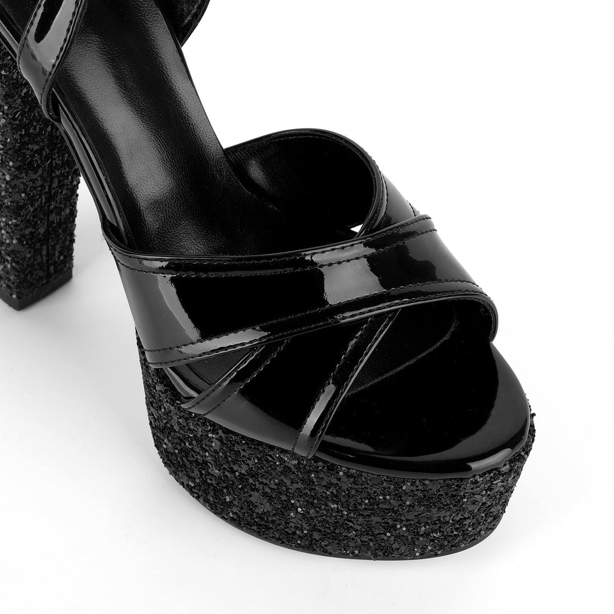 Glitter Platform Ankle Strap Chunky Heel Sandals | Onlymaker Best Price