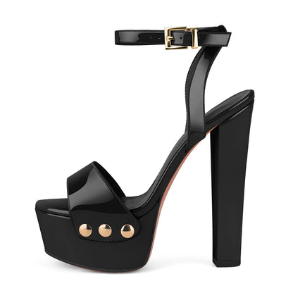 Platform Patent Leather Ankle Strap Sandals | Onlymaker Special Offer